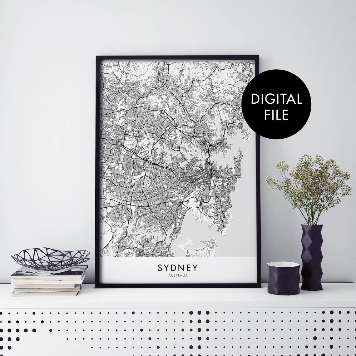 Sydney Australia Minimalist Street Map Poster Black Line Digital File