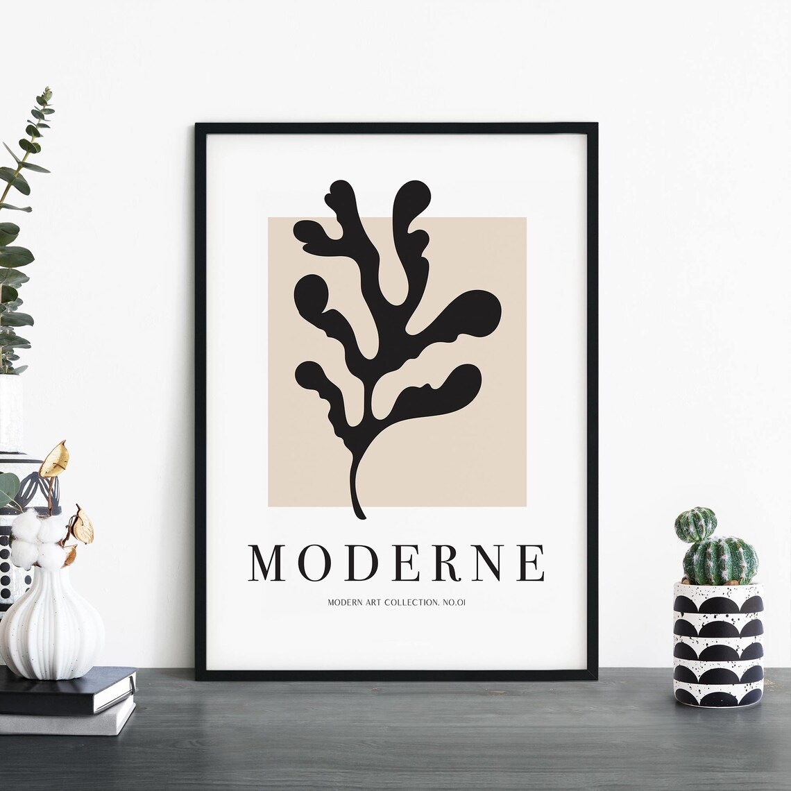Moderne No 01 Modern Art Poster With Black Organic Coral Shape