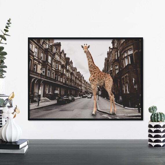 Giraffe In The City Print Wall Art A4 A3 A2 A1