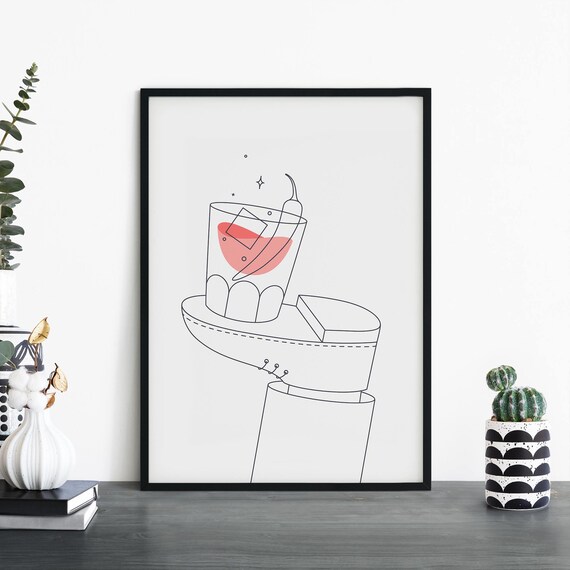 Spicy Margarita on a Shoe Minimalist Cocktail Line Art Poster