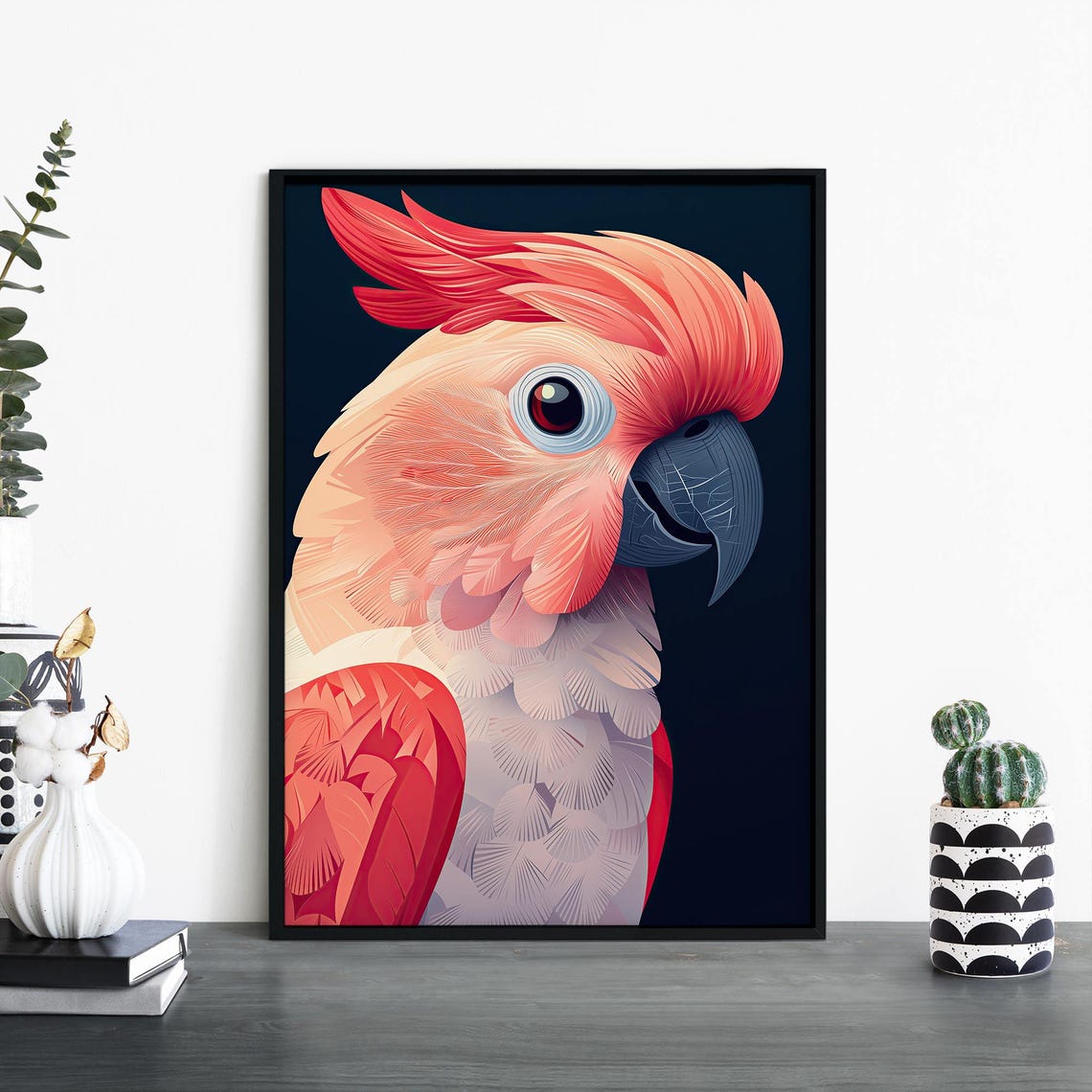 Pink Cockatoo Close Up Portrait Illustrative Tropical Bird Poster
