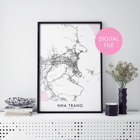 Nha Trang Vietnam City Map Modern Monochrome Digital Art Poster