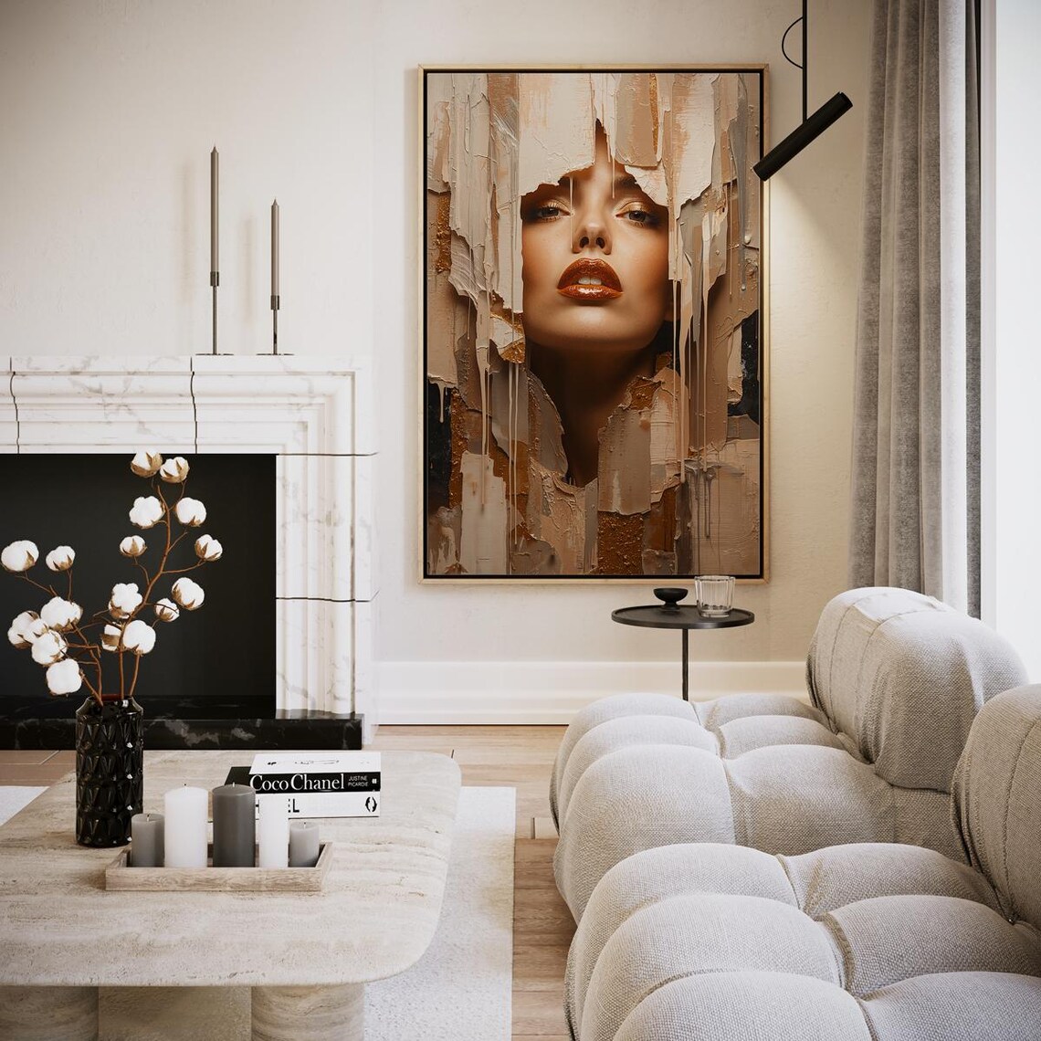 Torn Paper Woman Face Abstract Beige Impasto Modern Art Poster