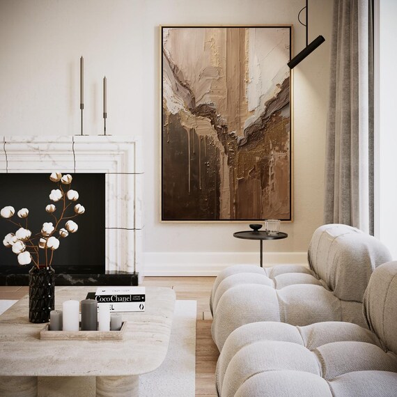 Earthy Abstract Brown Impasto Painting With Drips Modern Art Poster