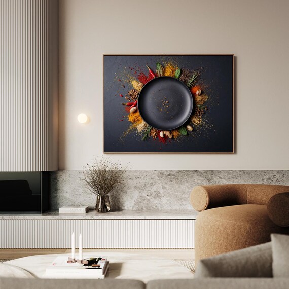 Spice Wreath Around Empty Plate Dark Culinary Food Art Poster