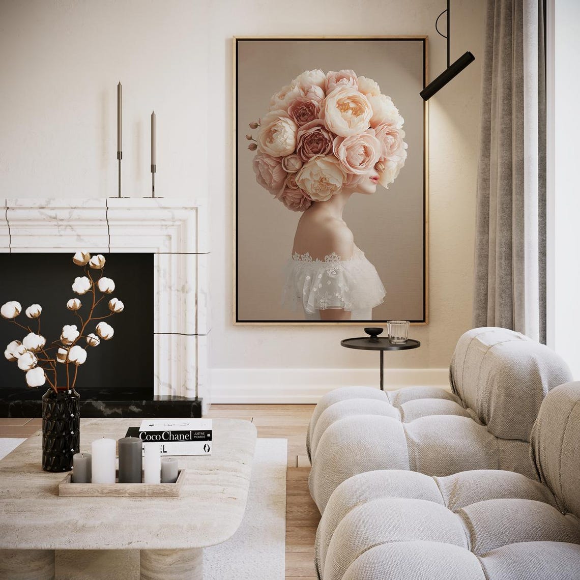 Blush Peony Flower Head Portrait Elegant Botanical Canvas Wall Art