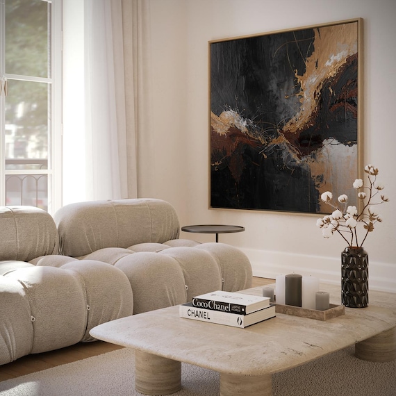 Artwork With Dark Abstract Motif And Gold Accents Modern Wall Art