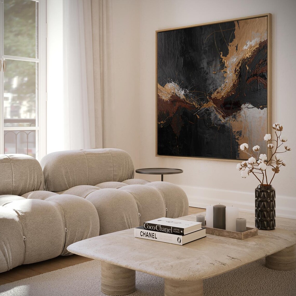 Artwork With Dark Abstract Motif And Gold Accents Modern Wall Art