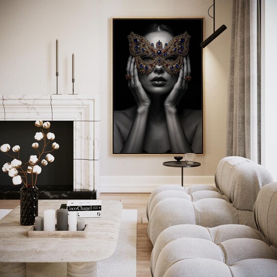 Mystical Woman Wearing Jeweled Masquerade Mask Portrait Print