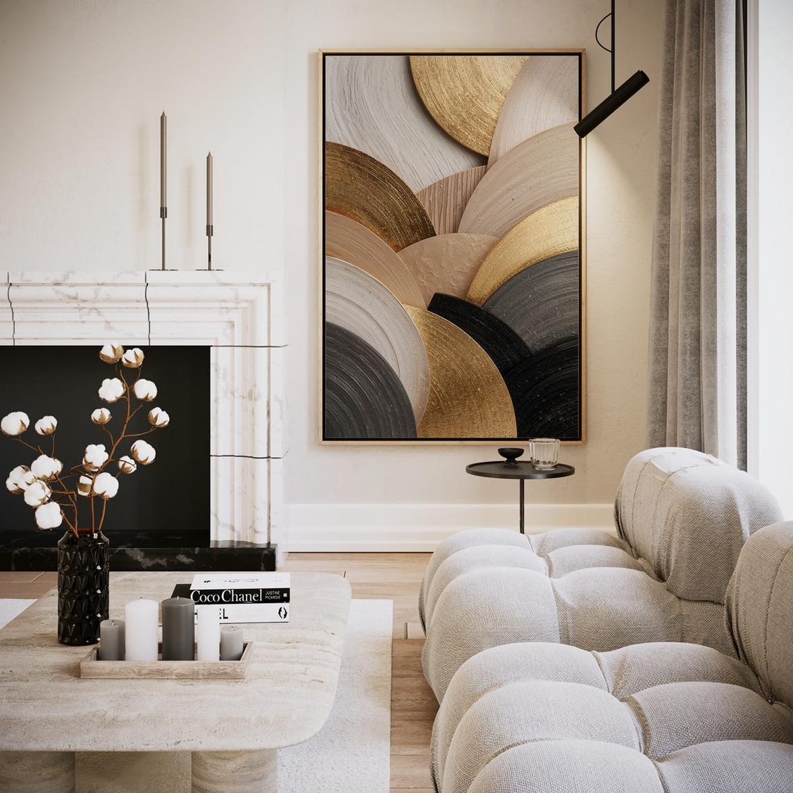 Gold Black Beige Abstract Circle Art Modern Luxury Wall Poster