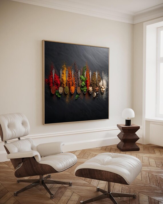 Symphony Of Herbs And Spices Spoons On Black Kitchen Art Poster