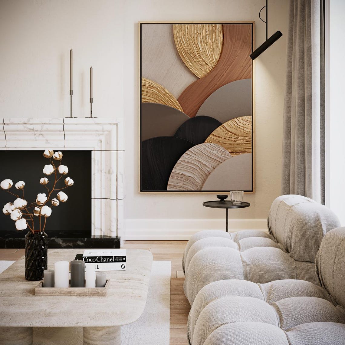 Gold Black Cream Abstract Waves Modern Minimalist Wall Poster