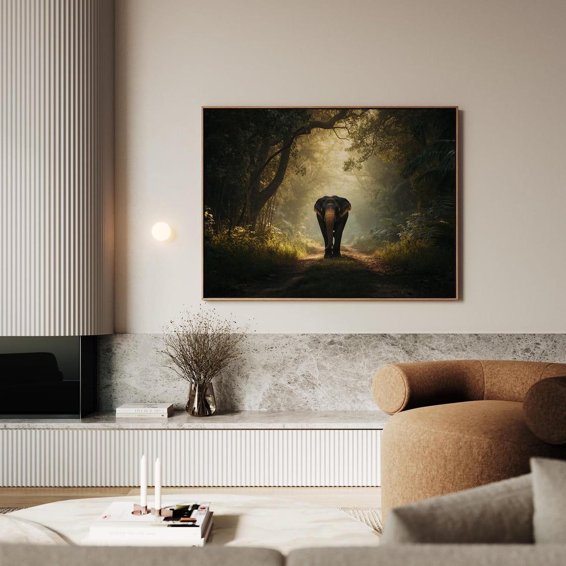Elephant Forest Path Poster Back View Misty Jungle Wildlife Art
