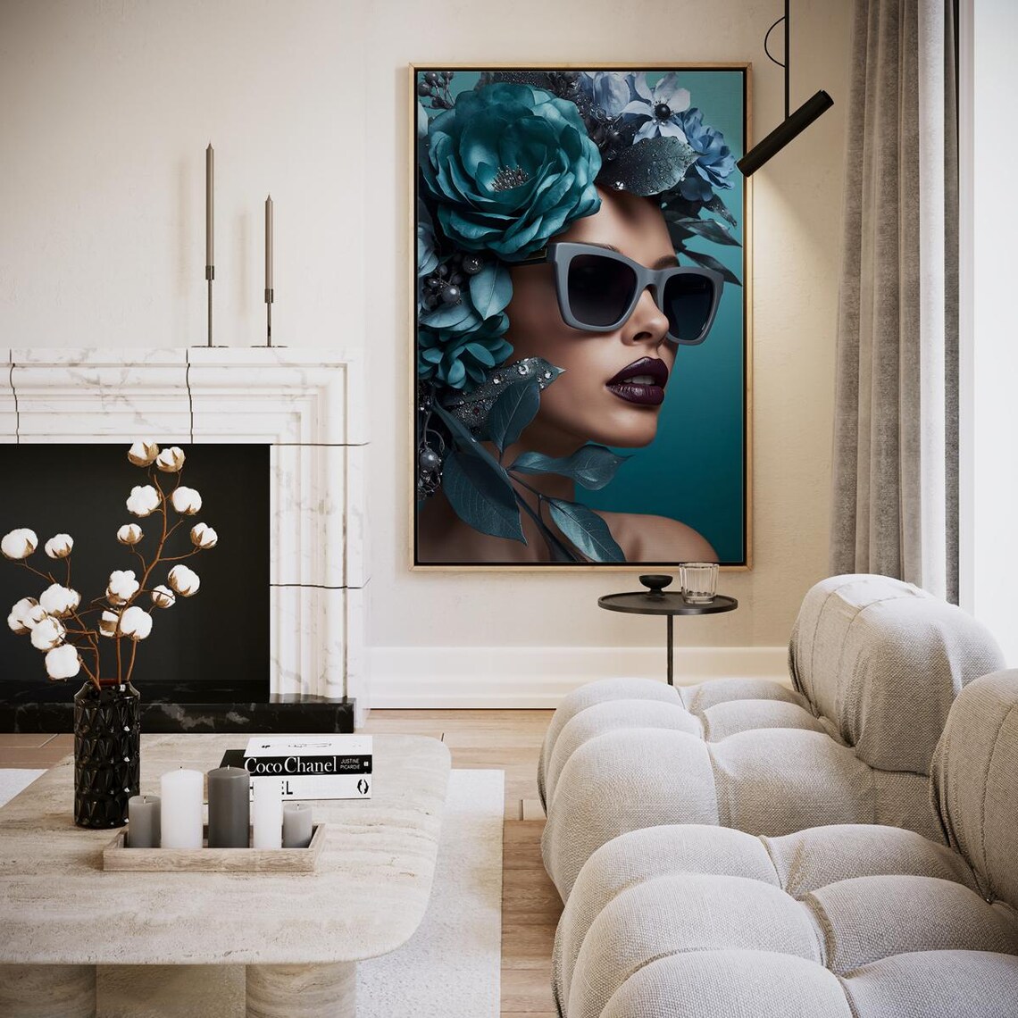 Stylish Woman Sunglasses Teal Floral Crown Beauty Art Poster