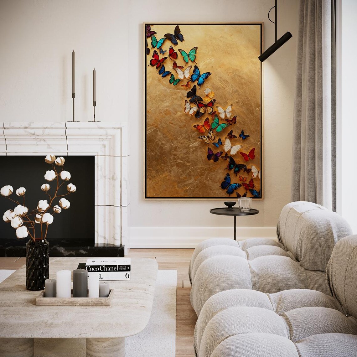 Colorful Butterflies In Golden Flight On Gold Background Art Print