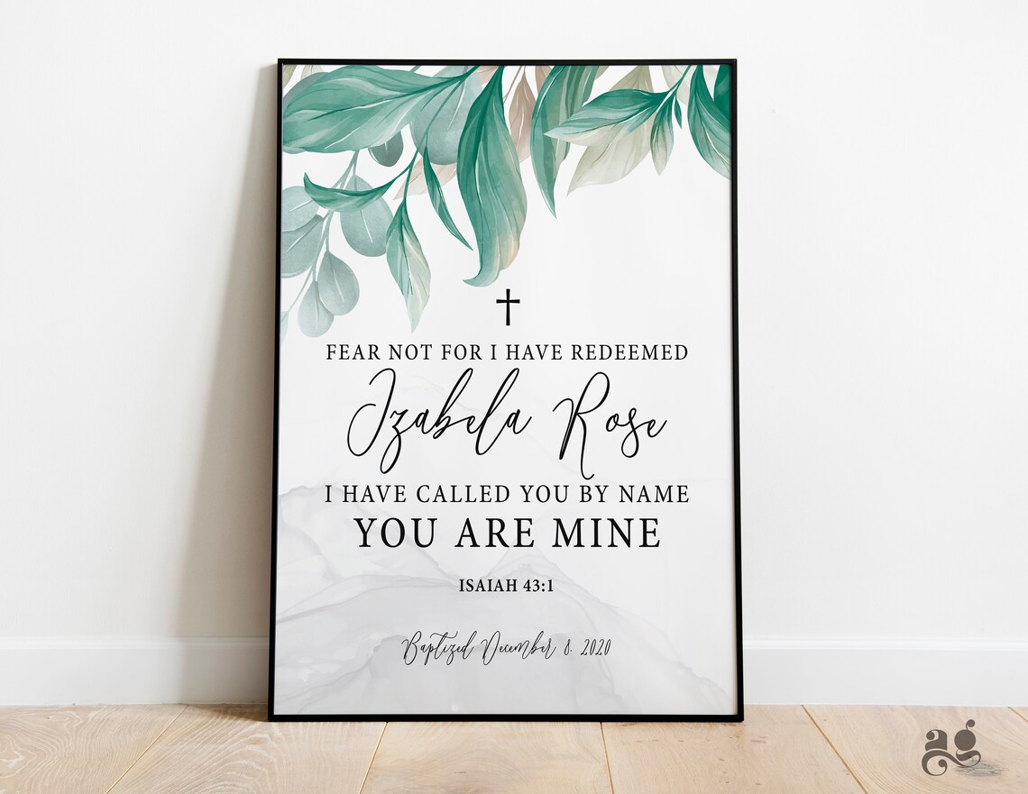 Personalized Baptism Gift Poster, Isaiah 43:1 Fear Not Scripture Baby Name - Image 2