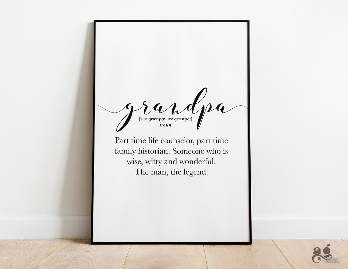 Grandpa Definition Part Time Life Counselor Script Typography Poster - Image 2