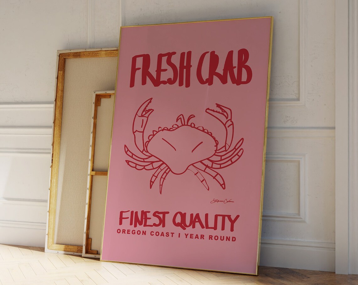 Crab Print Vintage Food Seafood Retro Kitchen Art
