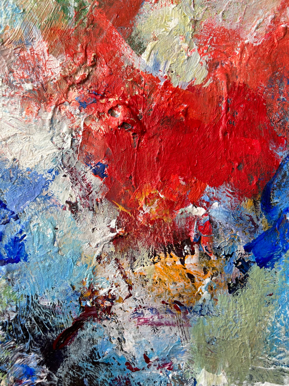 White Blue Coral Abstract Bold Red Splash Modern Canvas Art Print - Image 4