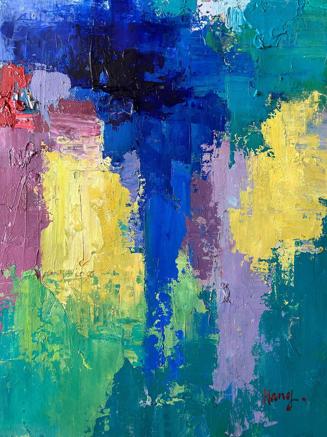 Colorful Abstract Rainbow Strokes Joyful Modern Oil Art Print - Image 2