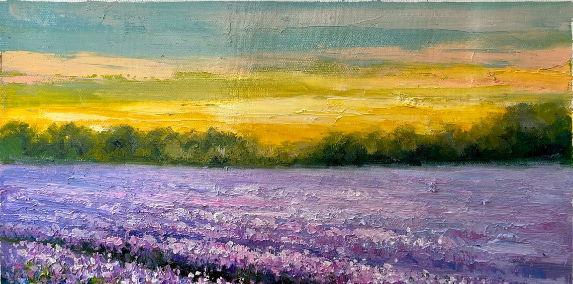 Lavender Field Purple Rows Sunset Golden Sky Landscape Poster - Image 4