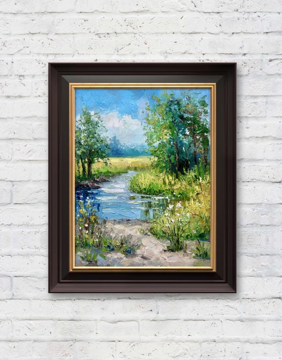 Field Landscape Oil Painting With Pond Original Oil Painting Wall Art Natural Scenery On Home Decoration Painting