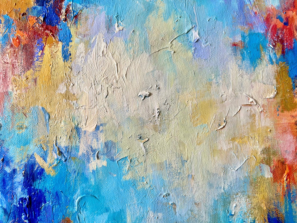Bright Colorful Abstract White Blue Orange Modern Canvas Art Print - Image 3