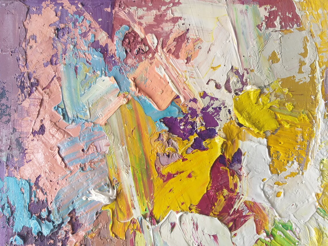 Colorful Impasto Yellow Pink Abstract Floral Modern Art Print - Image 4
