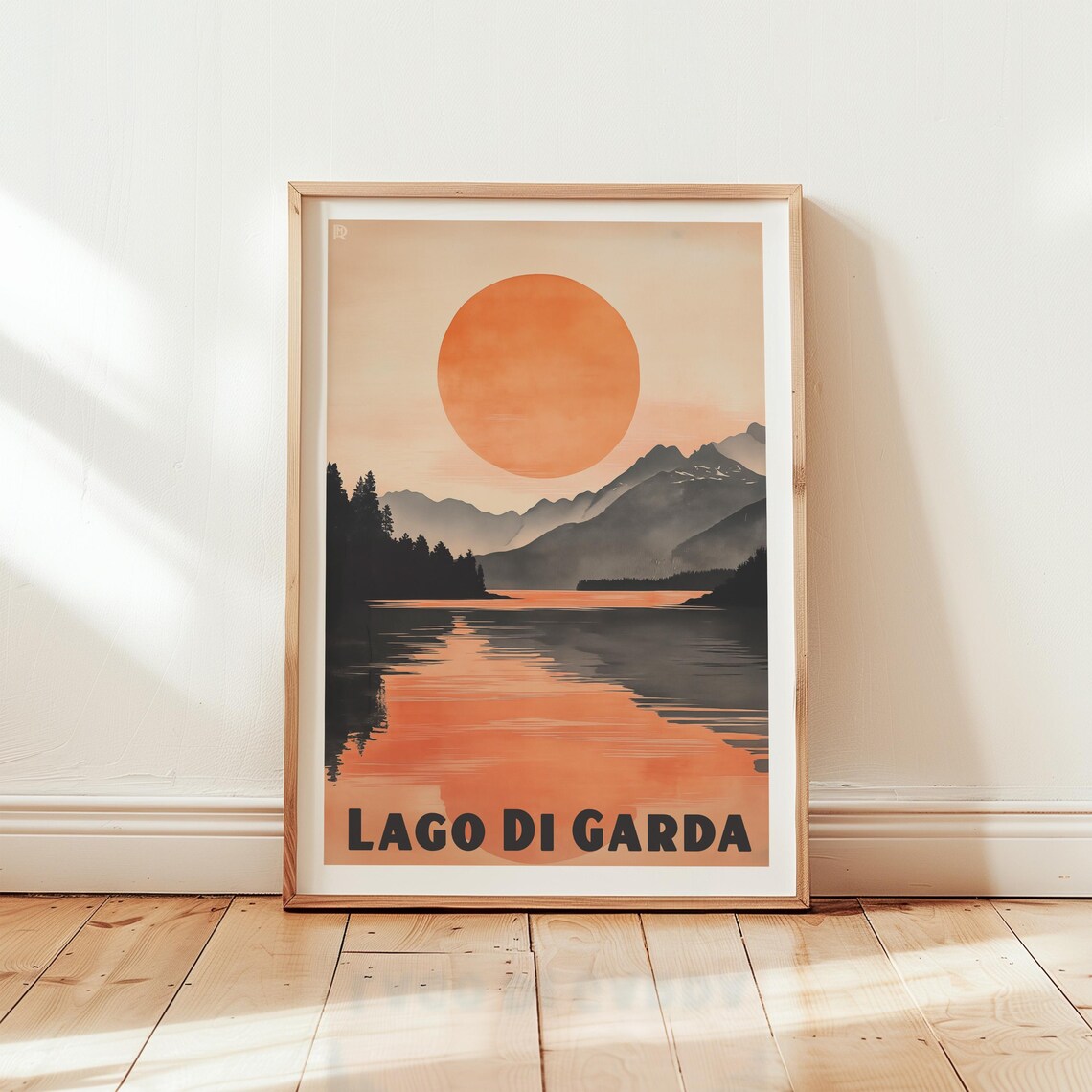 Lago di Garda Italy Vintage Poster Sunset Lake Mountain Reflection Art