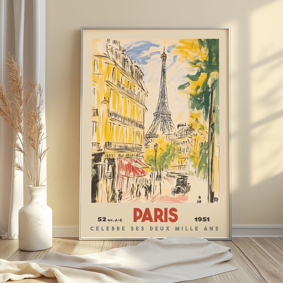 Paris Travel Poster, Vintage Eiffel Tower Art Print