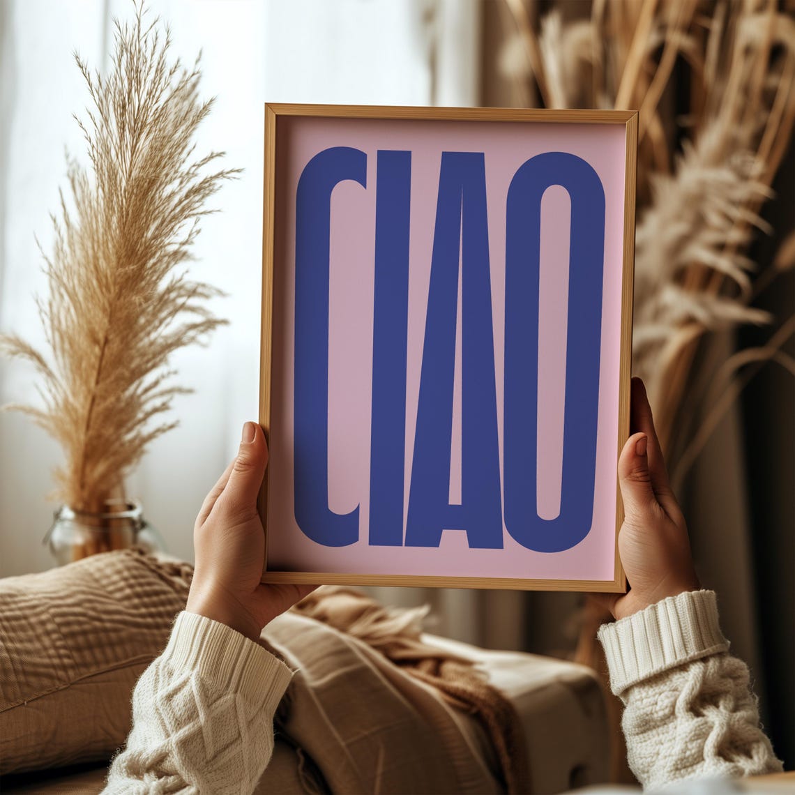Ciao Blue Pink Bold Typography Italian Greeting Wall Decor Poster - Image 2
