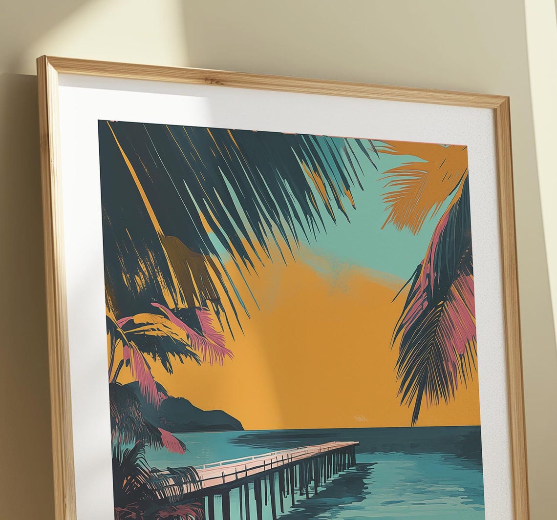 Milaidhoo Island Maldives Wooden Pier Beach Sunset Tropical Poster - Image 4