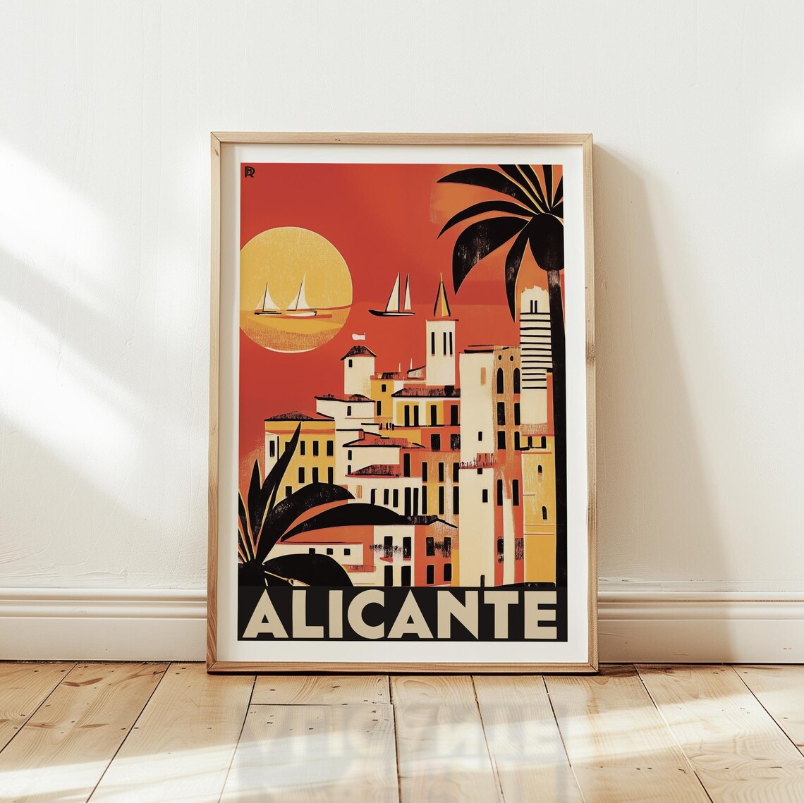 Alicante Spain Vintage Travel Poster Retro Costa Blanca Sunset Scene