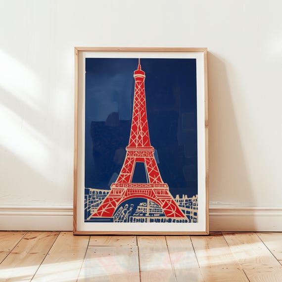 Eiffel Tower Mid Century Modern Art Print Vintage Paris Poster