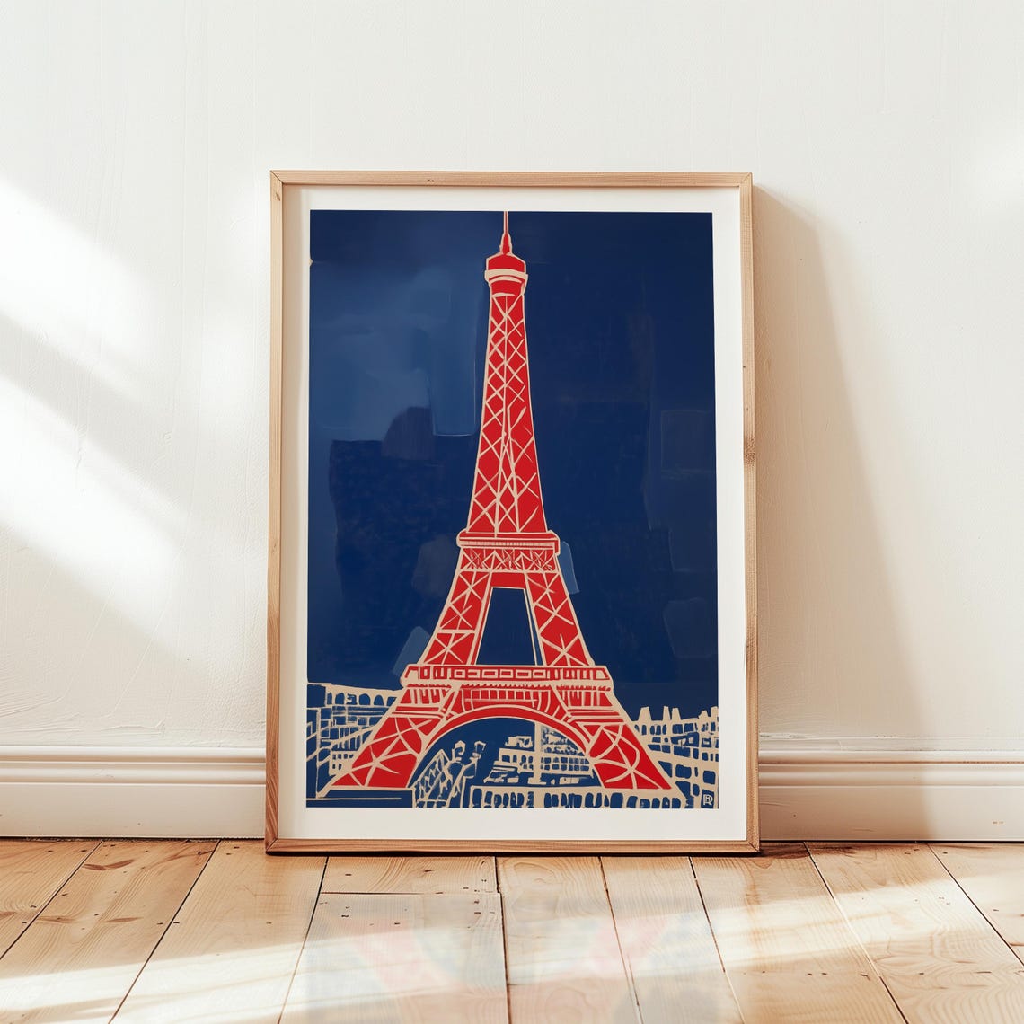 Eiffel Tower Pop Art Red Navy Parisian Landmark Mid Century Poster