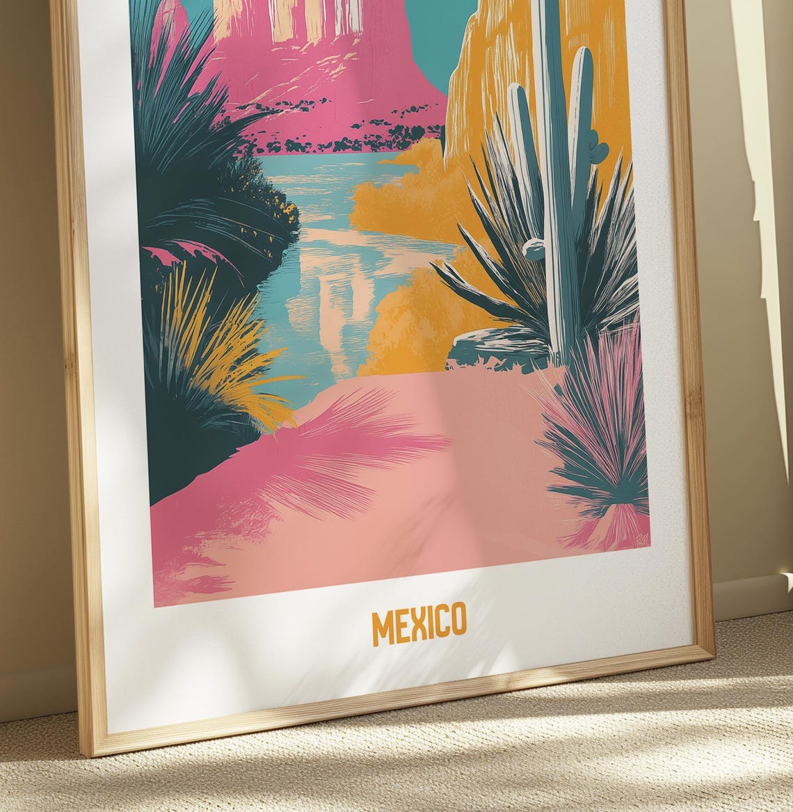 Mexico Desert River Pink Cliffs Cactus Scenic Vintage Poster - Image 5