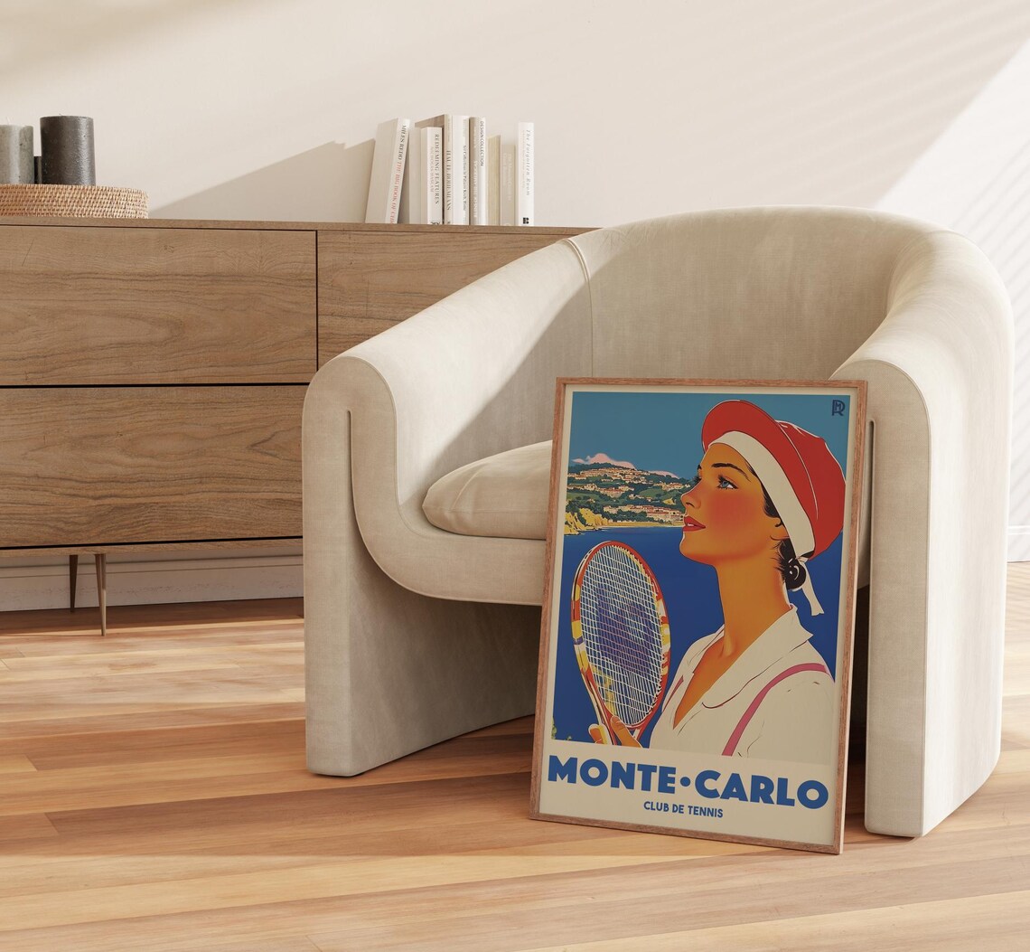 Monte Carlo Tennis Club Vintage Poster French Riviera Retro Sports Art - Image 2
