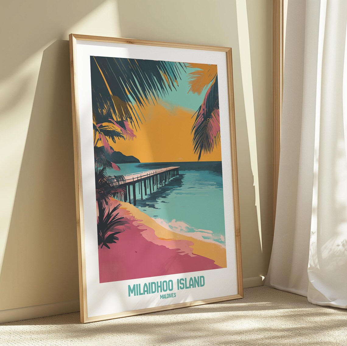 Milaidhoo Island Maldives Wooden Pier Beach Sunset Tropical Poster - Image 5