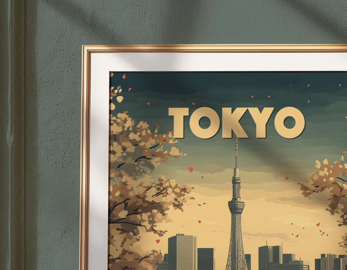Tokyo Japan Skytree Autumn Street Cityscape Vintage Travel Poster - Image 4