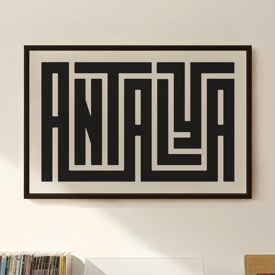 Striking Bold Antalya Typography Minimalist Black and Cream Wall Art