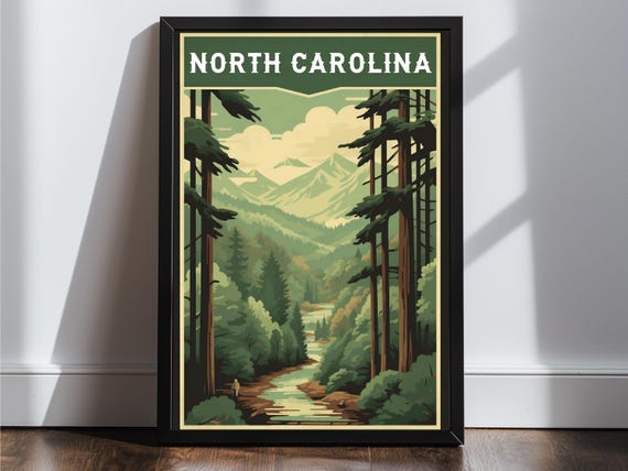 North Carolina Vintage Travel Poster Print Wall Art Gift Idea Home Decor