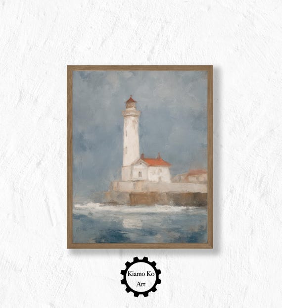 Ocean View Wall Decor Seaside Home Nautical Gift Coastal Living Vintage Lighthouse Art Print