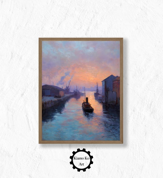 Serene Sunset Canal Landscape Art Print Cozy Home Decor Nature Wall Rustic Charm Tranquil Evening