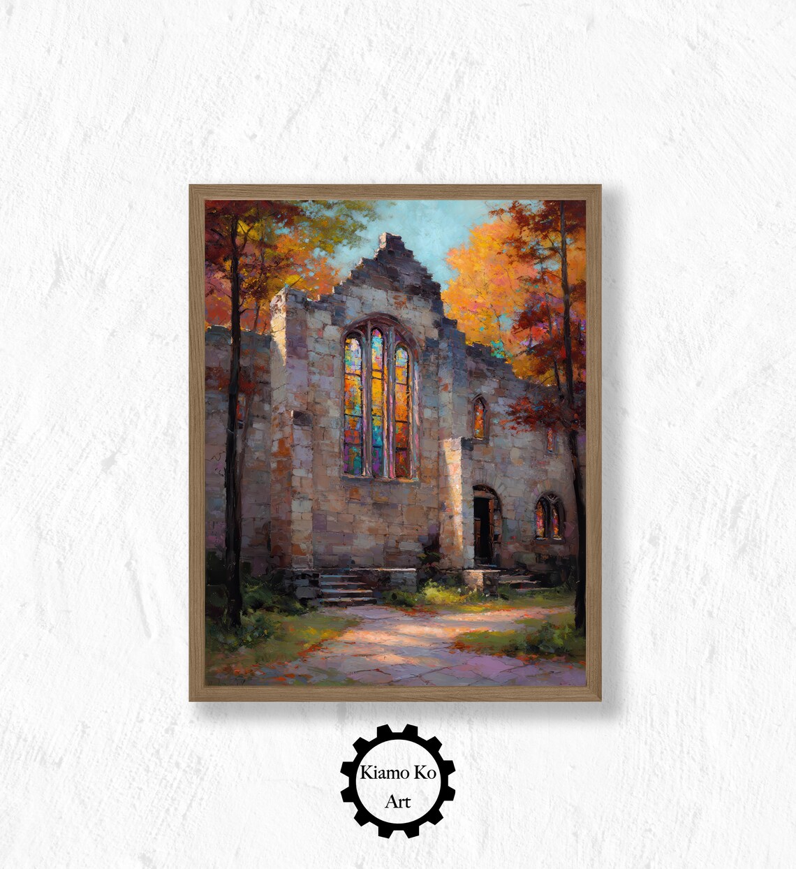 White Church Beside A Lake In Golden Autumn Forest Scenic Poster