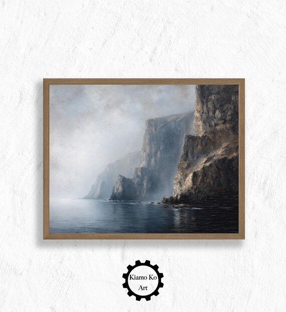 Misty Coastal Cliffs In Fog Serene Ocean Seascape Art Poster