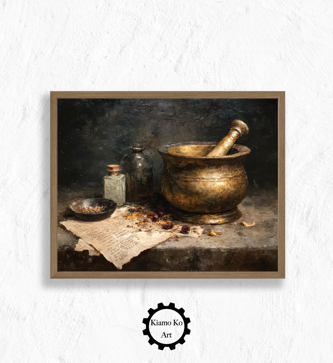 Vintage Brass Mortar And Pestle Apothecary Still Life Art Poster