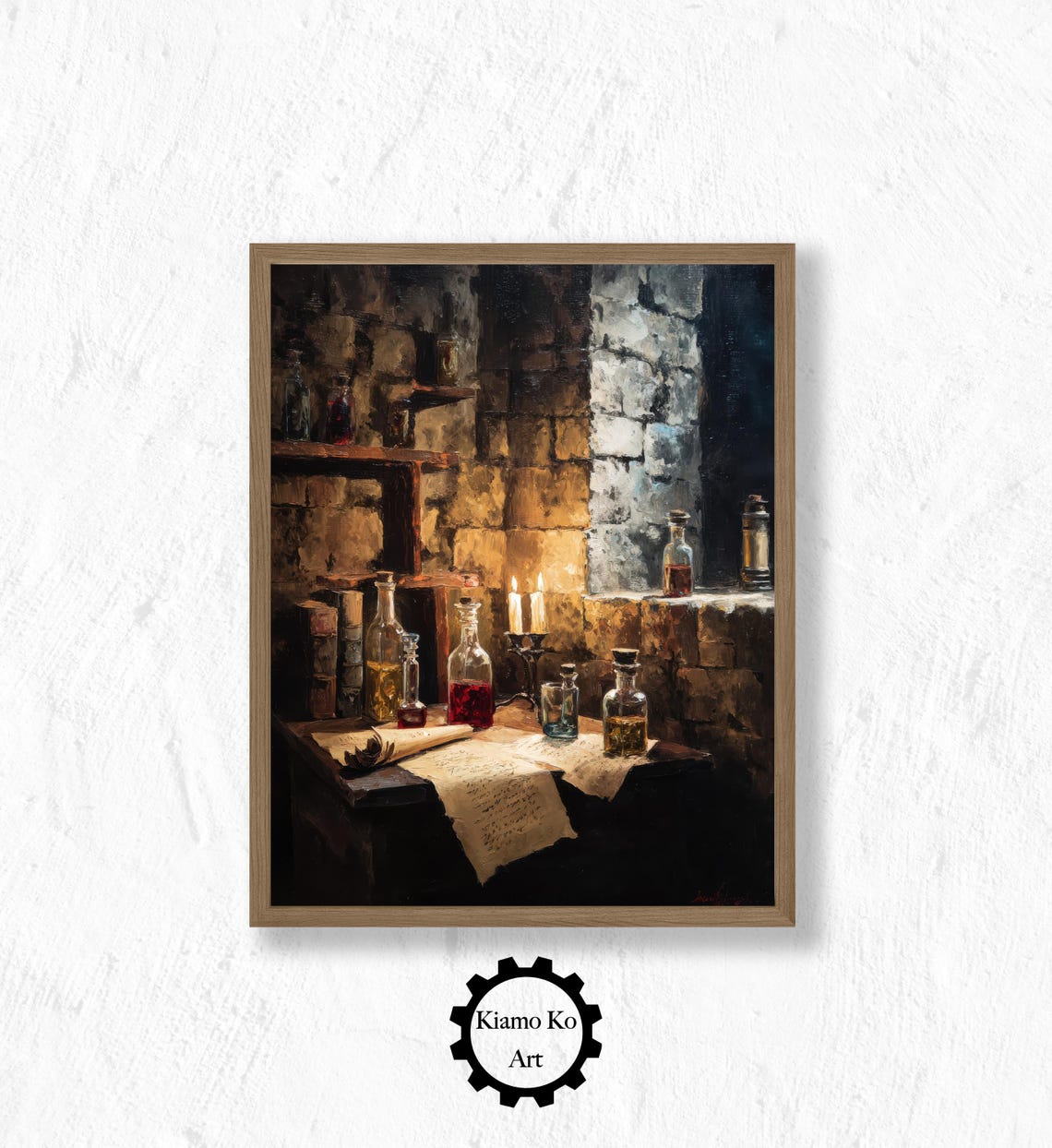 Glowing Burning Candle Beside A Book And Berries Still Life Poster