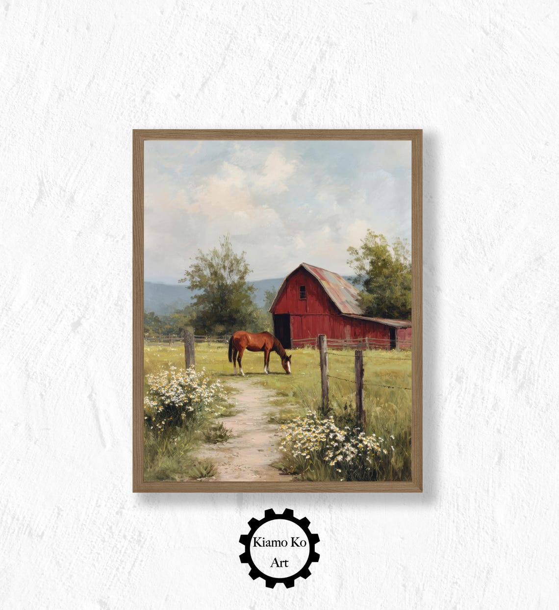 Two Horses in Misty Meadow Mare and Foal Countryside Art Poster