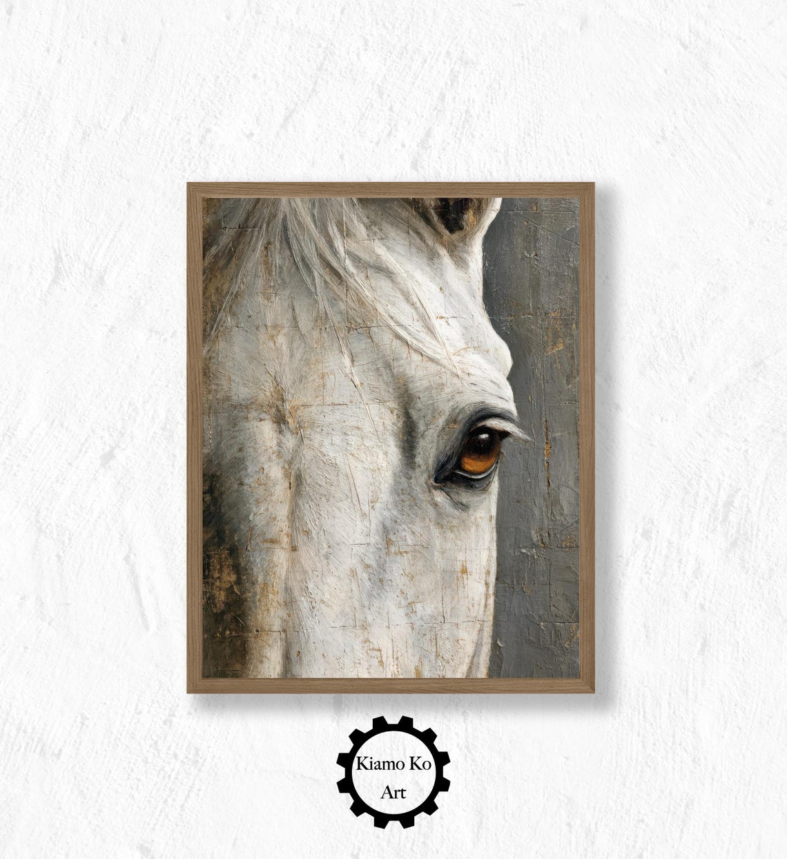 Close Up Of A White Horse Eye In Rustic Painterly Style Poster