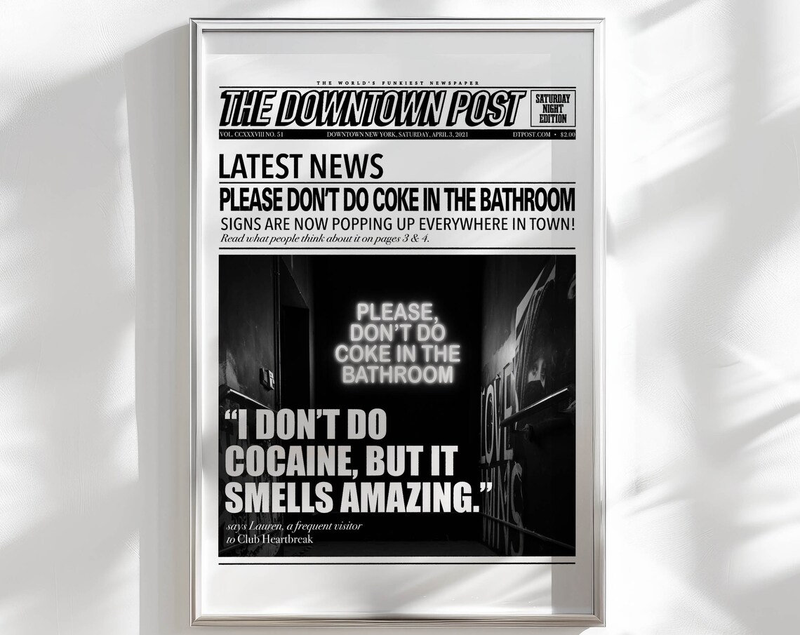 The Downtown Post Funny Bathroom Newspaper Edgy Humor Art Poster